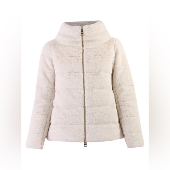 Herno Jackets & Blazers - Herno Beige Cream Faux Fur Teddy Down Lady Cape Jacket Size 46 US 10